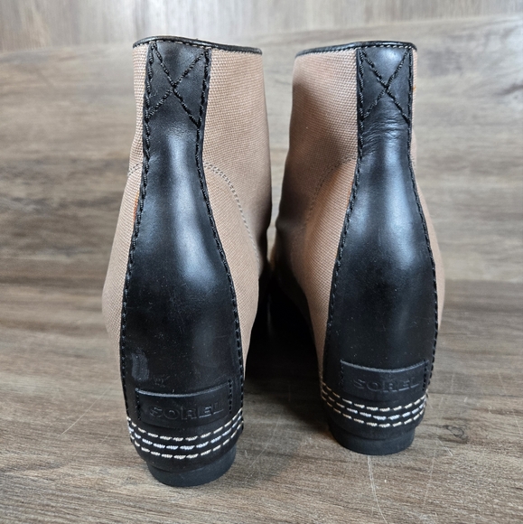 Sorel 1964 PDX Waterproof Hidden Heel Wedge Tan Black Boots Ankle Leather Sz 8.5 - Picture 5 of 12